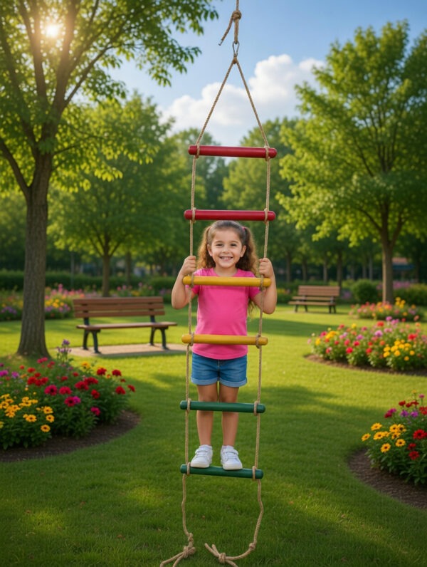 kids rope climbing ladder swing with wooden platforms – indoor & outdoor hanging climber toy for strength & fun