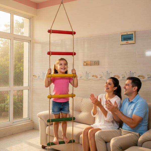 kids rope climbing ladder swing with wooden platforms – indoor & outdoor hanging climber toy for strength & fun