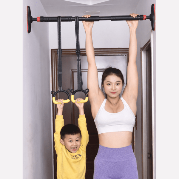 2pcs gymnastics rings with heavy duty door pull up bar – no screw installation | 200kg capacity | auto locking home fitness equipment combo set.