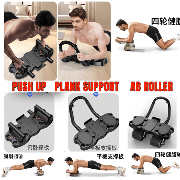 premium multifunctional 3 in 1 automatic rebound ab roller with push up board & plank support | 4 wheel stability full body home gym trainer