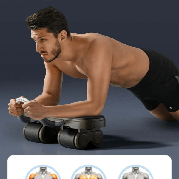 premium multifunctional 3 in 1 automatic rebound ab roller with push up board & plank support | 4 wheel stability full body home gym trainer