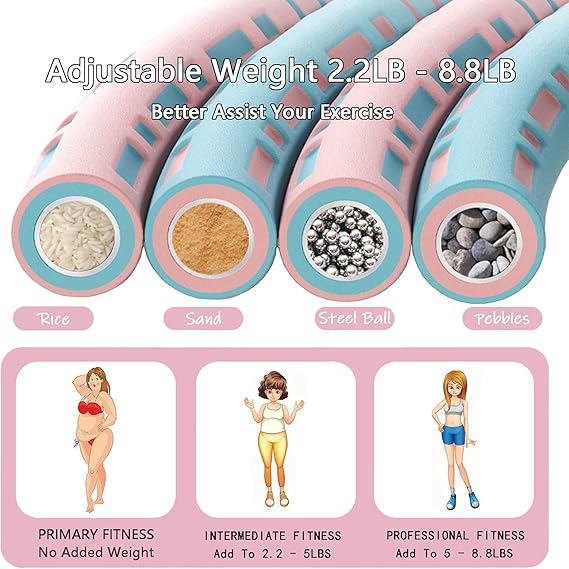 weighted hula hoop for adults weight loss – adjustable fitness exercise hoop for women, gym workout waist training circle ring, 8 section style a