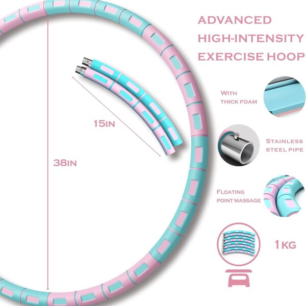weighted hula hoop for adults weight loss – adjustable fitness exercise hoop for women, gym workout waist training circle ring, 8 section style a