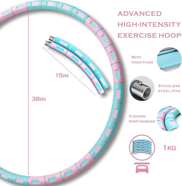 weighted hula hoop for adults weight loss – adjustable fitness exercise hoop for women, gym workout waist training circle ring, 8 section style a