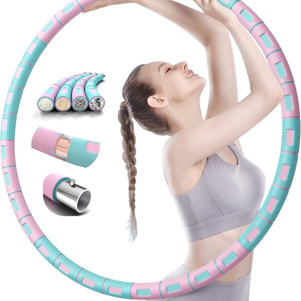 weighted hula hoop for adults weight loss – adjustable fitness exercise hoop for women, gym workout waist training circle ring, 8 section style a