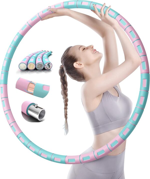 weighted hula hoop for adults weight loss – adjustable fitness exercise hoop for women, gym workout waist training circle ring, 8 section style a