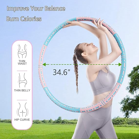 weighted hula hoop for adults weight loss – adjustable fitness exercise hoop for women, gym workout waist training circle ring, 8 section style a