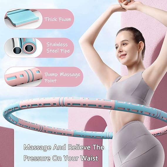 weighted hula hoop for adults weight loss – adjustable fitness exercise hoop for women, gym workout waist training circle ring, 8 section style a