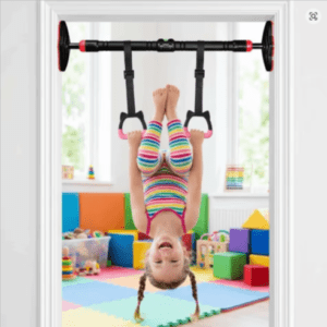 2pcs gymnastics rings with heavy duty door pull up bar – no screw installation | 200kg capacity | auto locking home fitness equipment combo set.