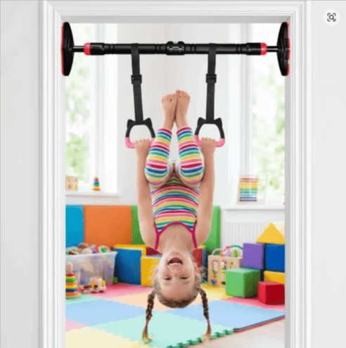 2pcs gymnastics rings with heavy duty door pull up bar – no screw installation | 200kg capacity | auto locking home fitness equipment combo set.