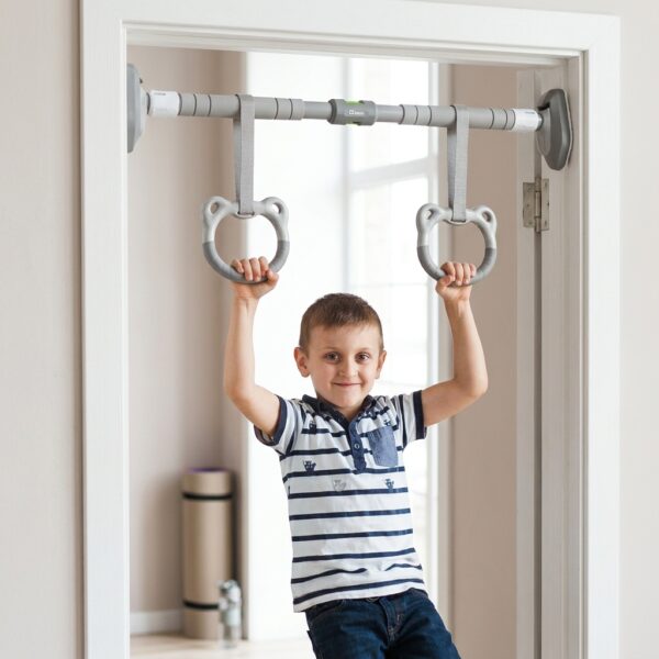 2pcs gymnastics rings with heavy duty door pull up bar – no screw installation | 200kg capacity | auto locking home fitness equipment combo set.