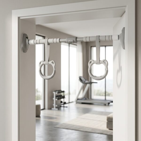 2pcs gymnastics rings with heavy duty door pull up bar – no screw installation | 200kg capacity | auto locking home fitness equipment combo set.