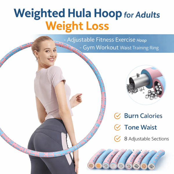 weighted hula hoop for adults weight loss – adjustable fitness exercise hoop for women, gym workout waist training circle ring, 8 section style a