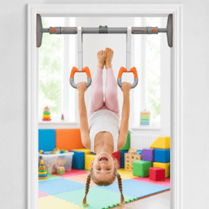 2pcs gymnastics rings with heavy duty door pull up bar – no screw installation | 200kg capacity | auto locking home fitness equipment combo set.