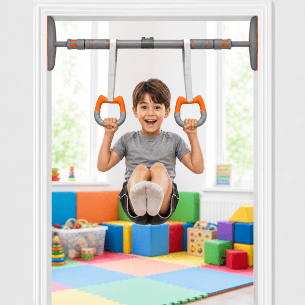 2pcs gymnastics rings with heavy duty door pull up bar – no screw installation | 200kg capacity | auto locking home fitness equipment combo set.