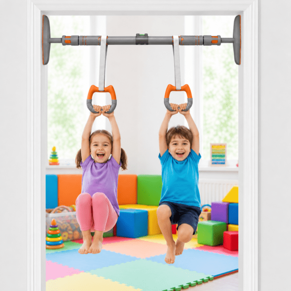 2pcs gymnastics rings with heavy duty door pull up bar – no screw installation | 200kg capacity | auto locking home fitness equipment combo set.
