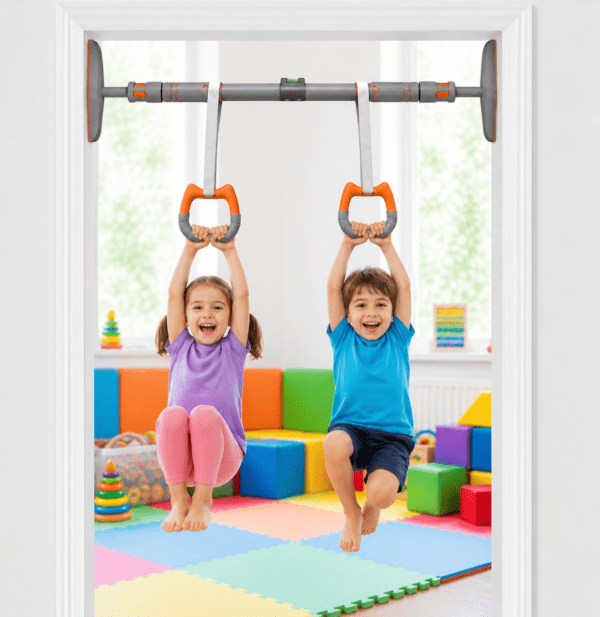 2pcs gymnastics rings with heavy duty door pull up bar – no screw installation | 200kg capacity | auto locking home fitness equipment combo set.