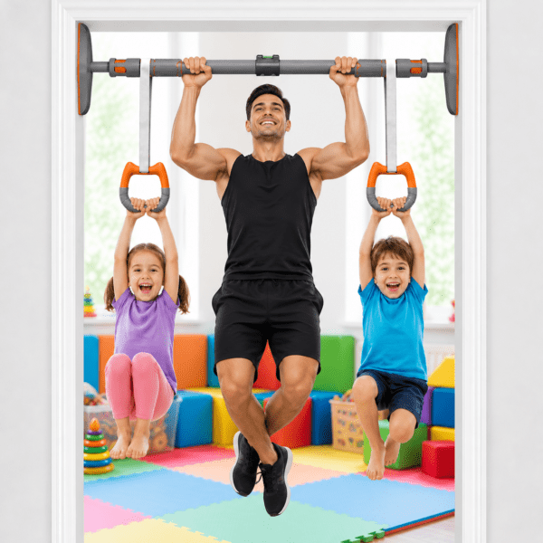 2pcs gymnastics rings with heavy duty door pull up bar – no screw installation | 200kg capacity | auto locking home fitness equipment combo set.
