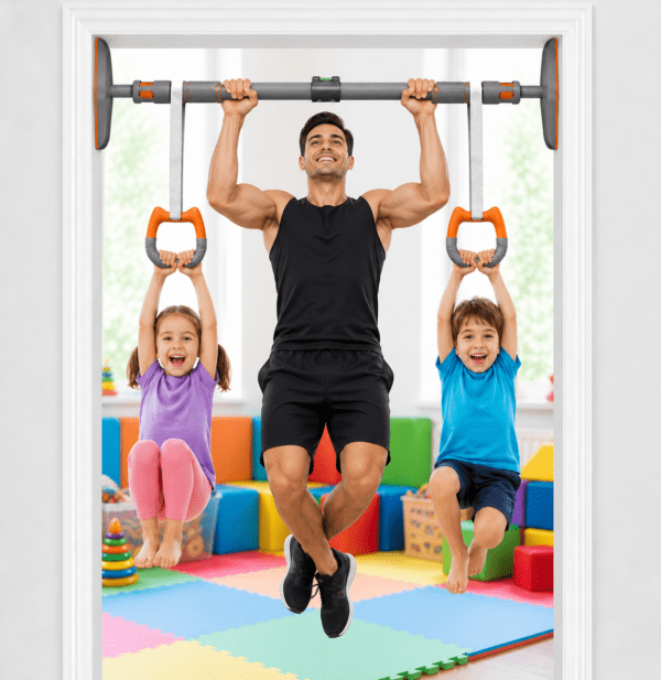 2pcs gymnastics rings with heavy duty door pull up bar – no screw installation | 200kg capacity | auto locking home fitness equipment combo set.