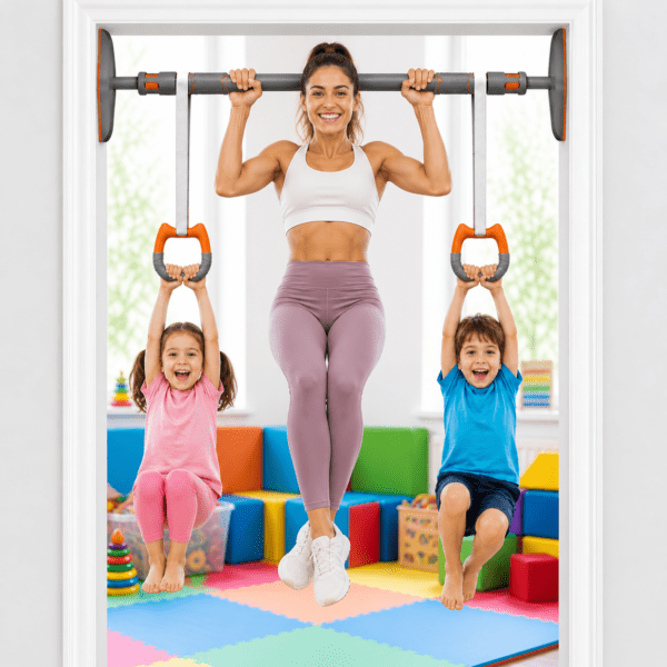 2pcs gymnastics rings with heavy duty door pull up bar – no screw installation | 200kg capacity | auto locking home fitness equipment combo set.