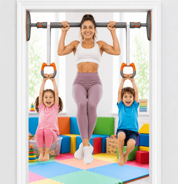 2pcs gymnastics rings with heavy duty door pull up bar – no screw installation | 200kg capacity | auto locking home fitness equipment combo set.