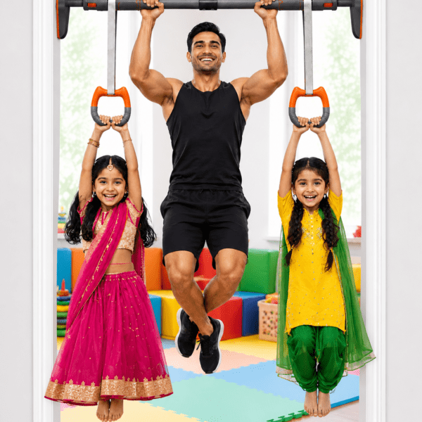 2pcs gymnastics rings with heavy duty door pull up bar – no screw installation | 200kg capacity | auto locking home fitness equipment combo set.