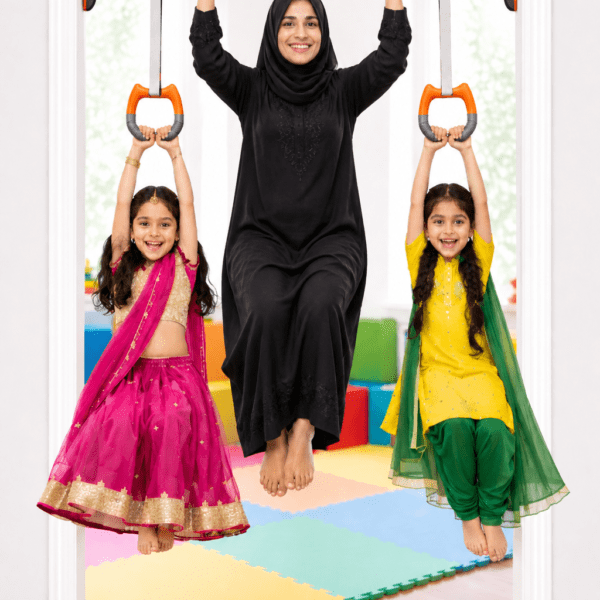2pcs gymnastics rings with heavy duty door pull up bar – no screw installation | 200kg capacity | auto locking home fitness equipment combo set.