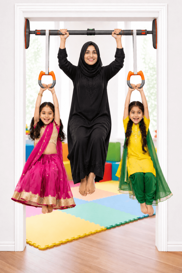 2pcs gymnastics rings with heavy duty door pull up bar – no screw installation | 200kg capacity | auto locking home fitness equipment combo set.