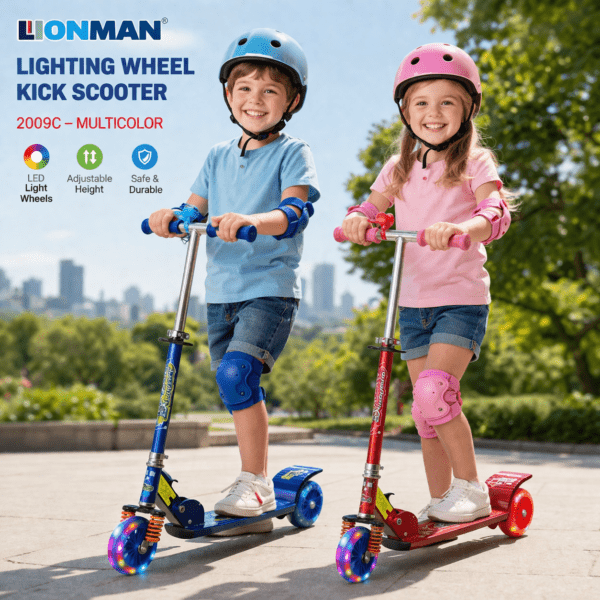 lionman lighting wheel kick scooter 2009c – multicolor | led light wheels, foldable, adjustable height kids scooter
