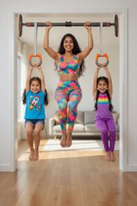 2pcs gymnastics rings with heavy duty door pull up bar – no screw installation | 200kg capacity | auto locking home fitness equipment combo set.
