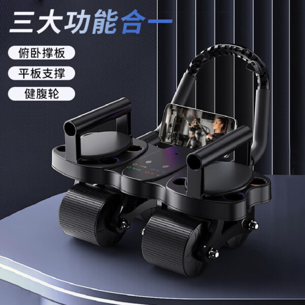 premium multifunctional 3 in 1 automatic rebound ab roller with push up board & plank support | 4 wheel stability full body home gym trainer
