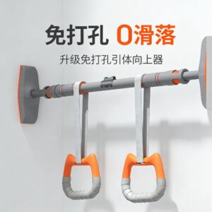 2pcs gymnastics rings with heavy duty door pull up bar – no screw installation | 200kg capacity | auto locking home fitness equipment combo set.