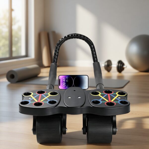 premium multifunctional 3 in 1 automatic rebound ab roller with push up board & plank support | 4 wheel stability full body home gym trainer