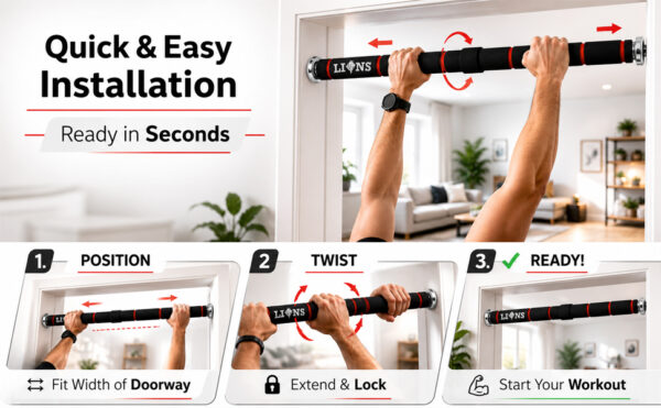 premium doorway pull up bar – no screw adjustable chin up bar for home gym, multifunction strength training bar, heavy duty steel construction, 150kg weight capacity