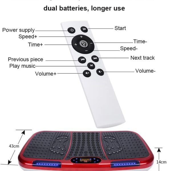 deluxe body slimming vibration plate exercise machine with remote control & resistance bands – full body workout platform for weight loss, muscle toning, calorie burning, pain relief & home gym fitness equipment, 5 auto programs