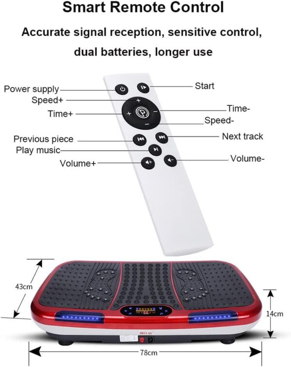 deluxe body slimming vibration plate exercise machine with remote control & resistance bands – full body workout platform for weight loss, muscle toning, calorie burning, pain relief & home gym fitness equipment, 5 auto programs