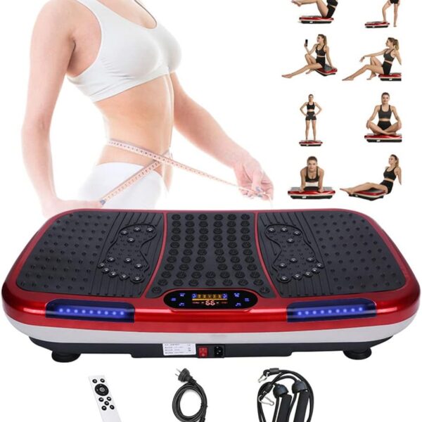 deluxe body slimming vibration plate exercise machine with remote control & resistance bands – full body workout platform for weight loss, muscle toning, calorie burning, pain relief & home gym fitness equipment, 5 auto programs