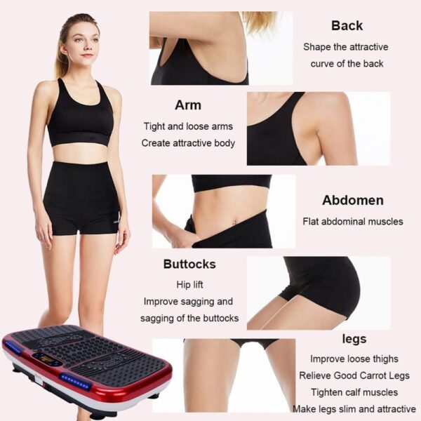 deluxe body slimming vibration plate exercise machine with remote control & resistance bands – full body workout platform for weight loss, muscle toning, calorie burning, pain relief & home gym fitness equipment, 5 auto programs