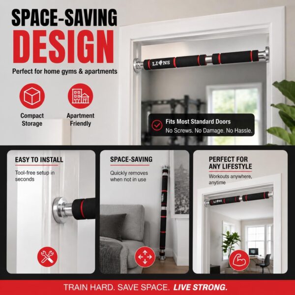 premium doorway pull up bar – no screw adjustable chin up bar for home gym, multifunction strength training bar, heavy duty steel construction, 150kg weight capacity