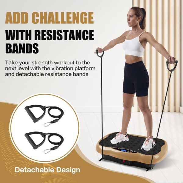 deluxe body slimming vibration plate exercise machine with remote control & resistance bands – full body workout platform for weight loss, muscle toning, calorie burning, pain relief & home gym fitness equipment, 5 auto programs