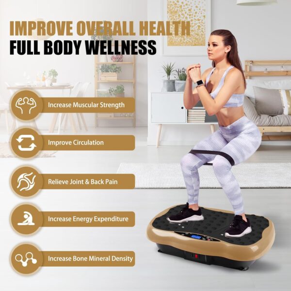 deluxe body slimming vibration plate exercise machine with remote control & resistance bands – full body workout platform for weight loss, muscle toning, calorie burning, pain relief & home gym fitness equipment, 5 auto programs