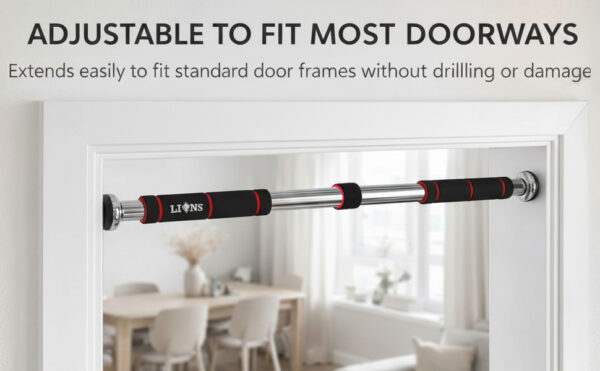 premium doorway pull up bar – no screw adjustable chin up bar for home gym, multifunction strength training bar, heavy duty steel construction, 150kg weight capacity